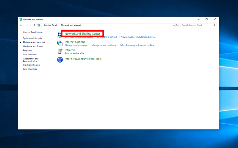 windows 10 network and sharing center cotrol panel