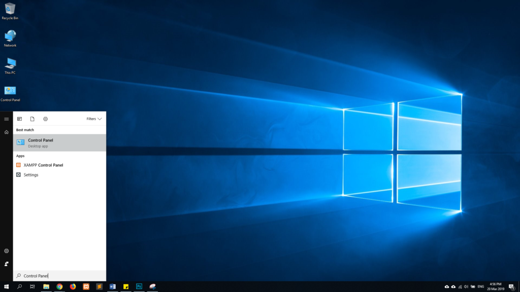 windows 10 search control panel