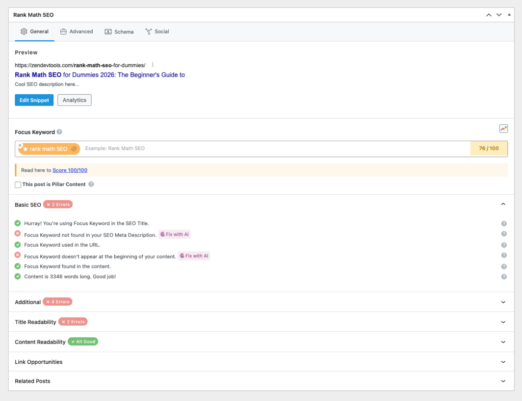 zendevtools rank math content analysis