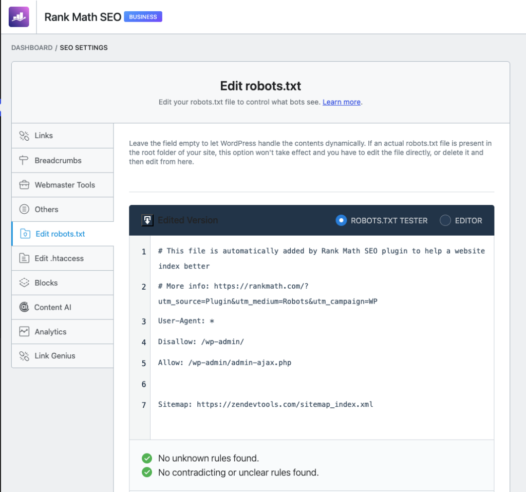 zendevtools rank math robots