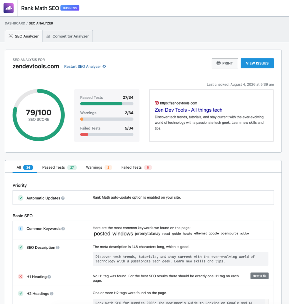 zendevtools rank math seo analyzer