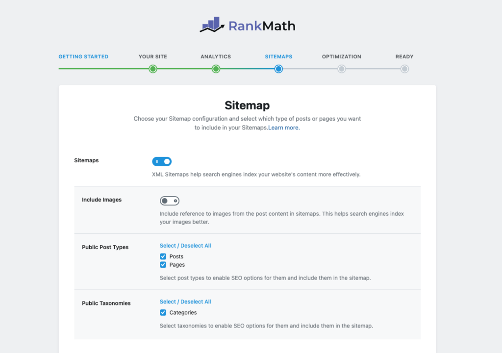 zendevtools rank math setup wizard sitemap